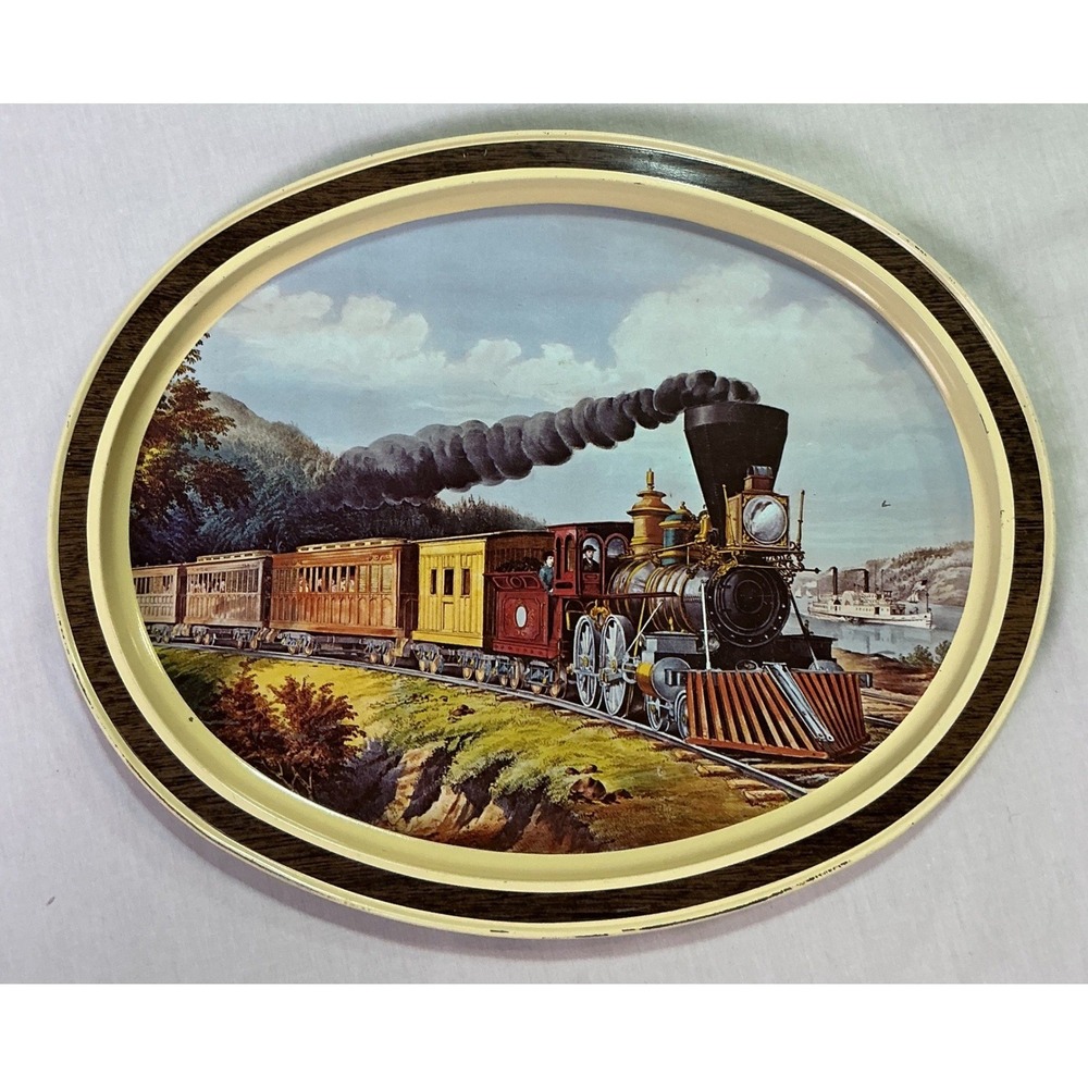 Vintage 1982 Sunshine Biscuits American Express Train Serving Tray Currier Ives